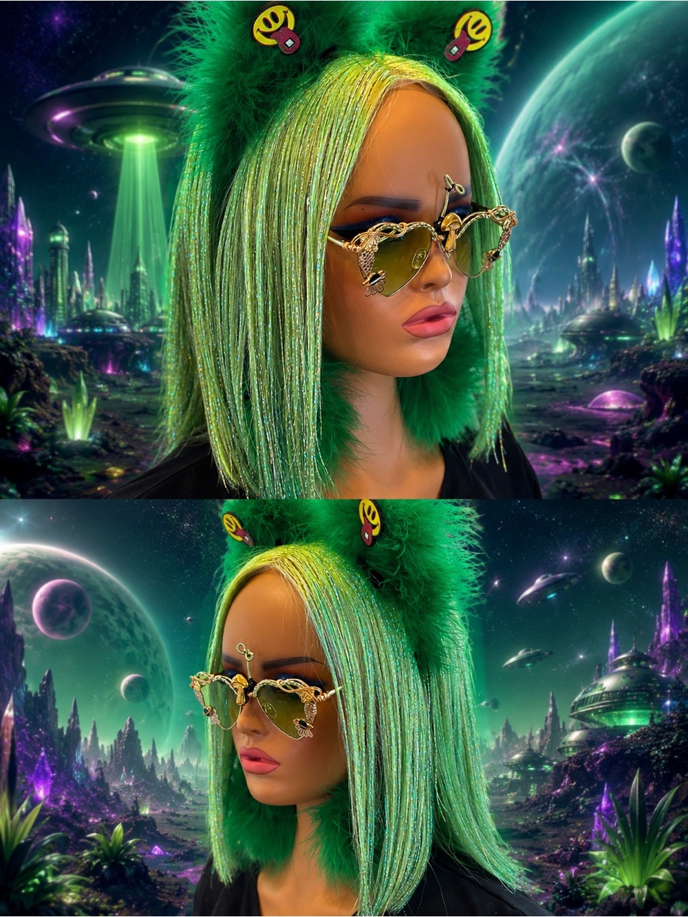 Trippe Kittee Green Tinsel Wig